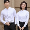 Group purchase of 2022 new long-sleeved grey cotton shirts with embroidered logo for both men and women's professional attire details Picture